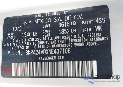 2022 Kia Rio Lx z USA, uszkodzony, nr VIN 3KPA24ADXNE437106